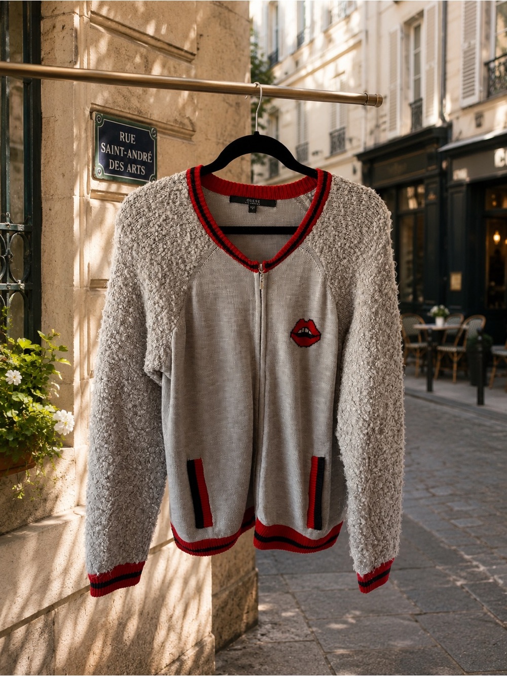Guess Los Angeles Zip Cardigan | Size L | Lipstick Graphic